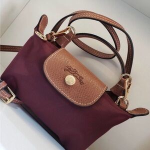 Elegant Le Pliage XS Pouch with handle and strap Wine Red